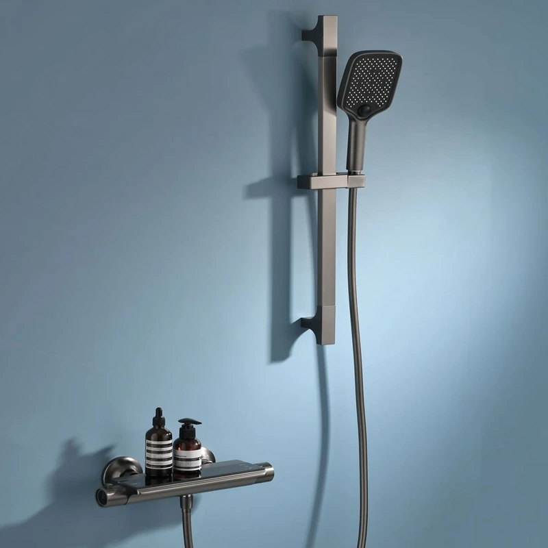 Ningjie newest  wall-mounted brass thermostat bath shower set bathroom shower faucet