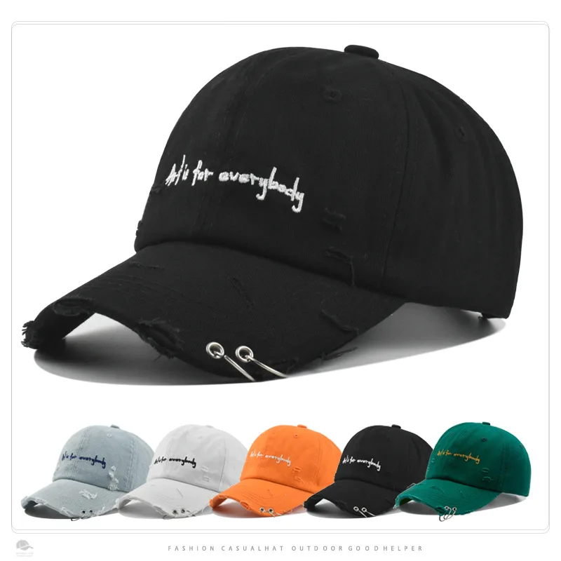 Custom Summer Outdoor Fashion Iron Ring Distressed Baseball Caps Letter Embroidery Hiphop Dad Sport Cap Hats