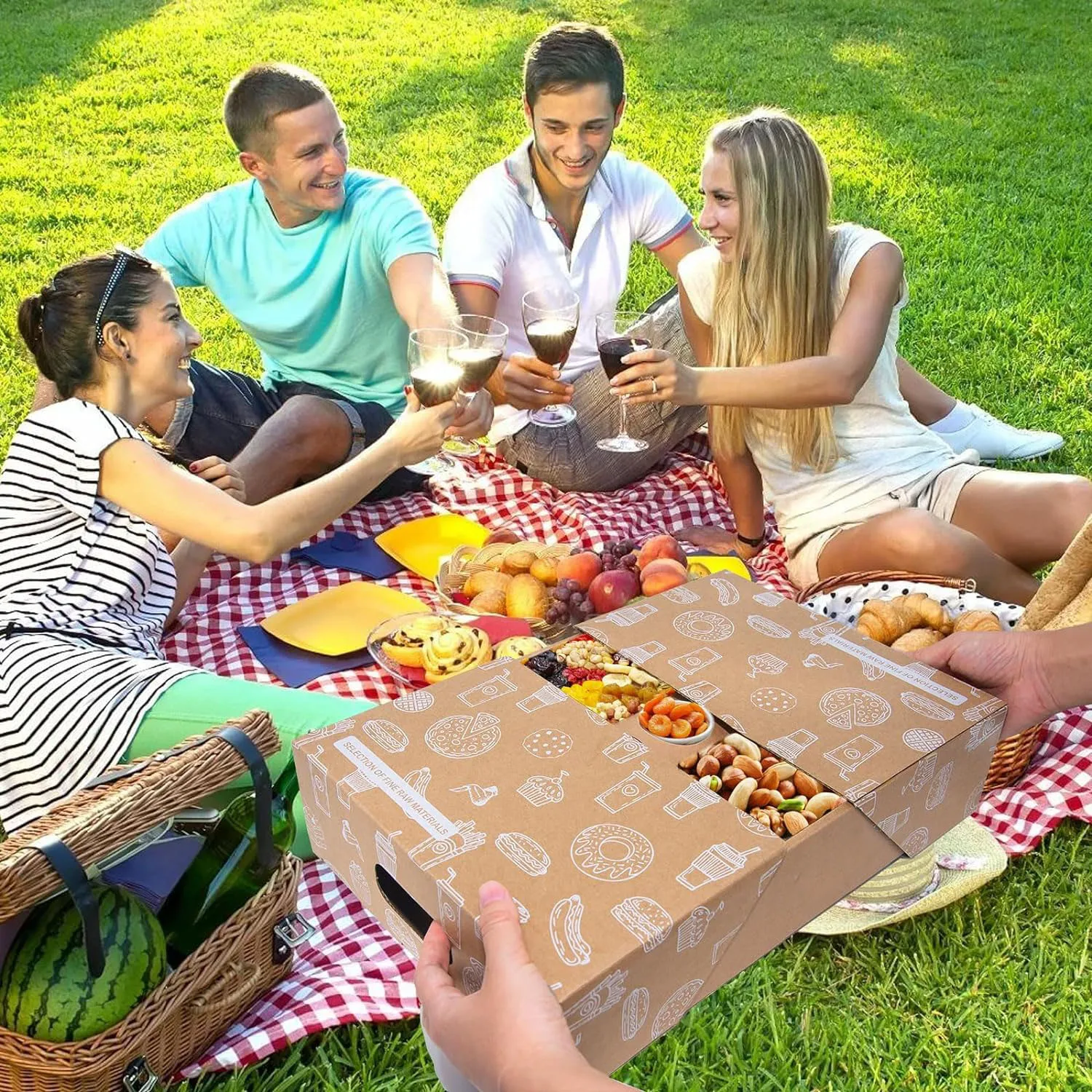 Waterproof Picnic Cardboard Box Bakery Dessert Serving Tray Catering Packaging Platter Box for Food