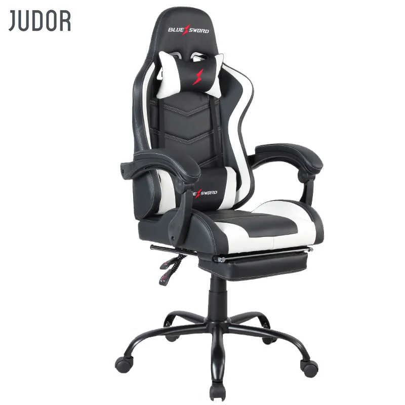Игровое гоночное кресло Judor из кожи эргономичное игровое с подставкой для ног