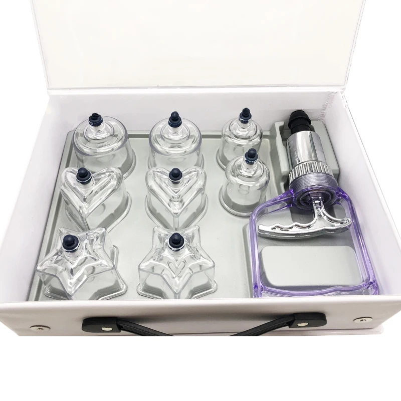 8pcs Heart & Five Star & Circular Chinese Medical Vacuum Cupping KIt Shape Leather Case Cupping Set