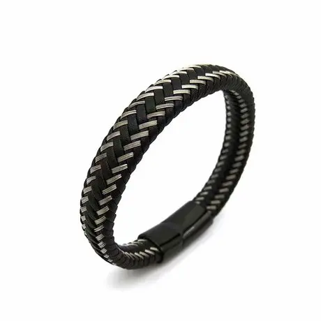 New Arrivals Manufacture OEM Stainless Steel  Men Leather Bracelet