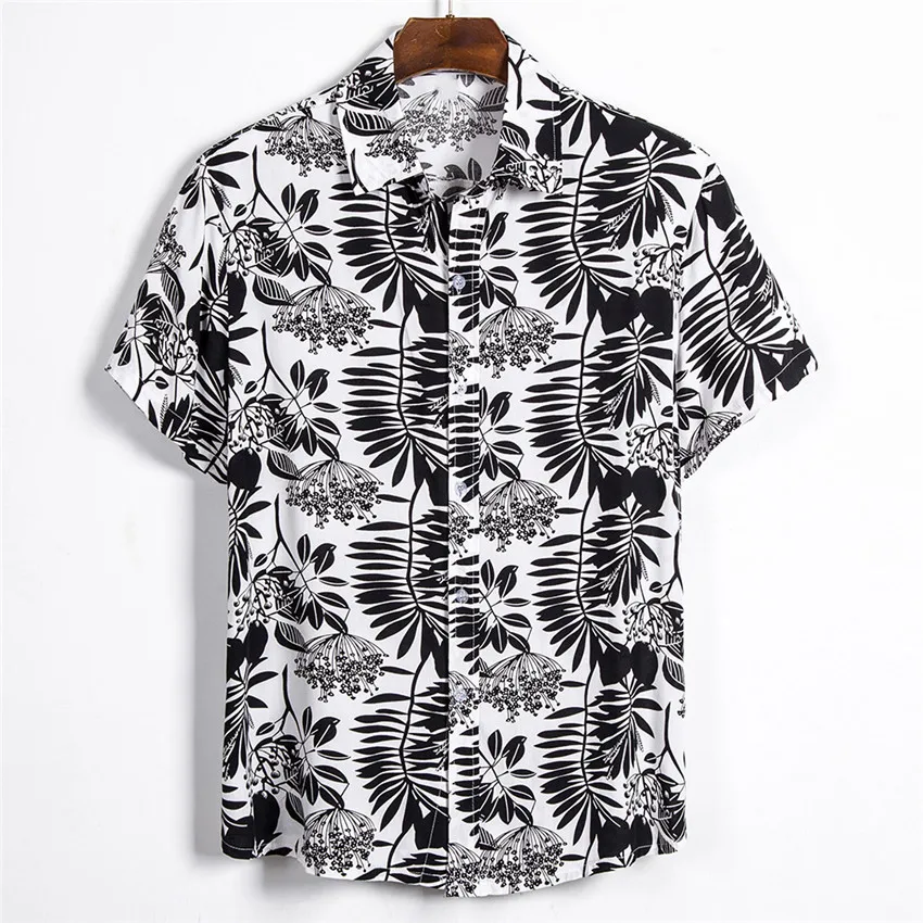 2020 Summer Men Hawaii Printed Short Sleeve Soft Beach Hawaiian Shirt