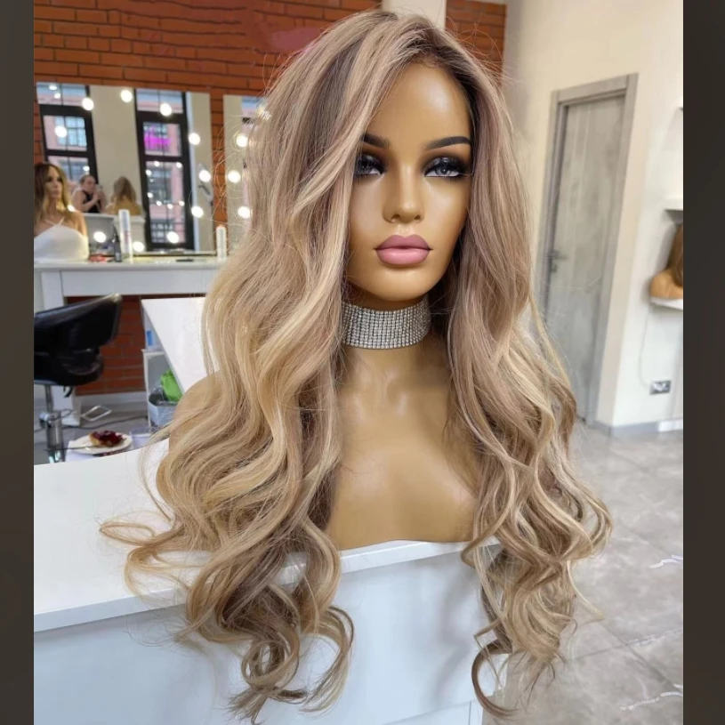 Caramel Highlight Blonde Human Hair Wigs Natural Wave Straight European Virgin HD Transparent Lace Front Wigs