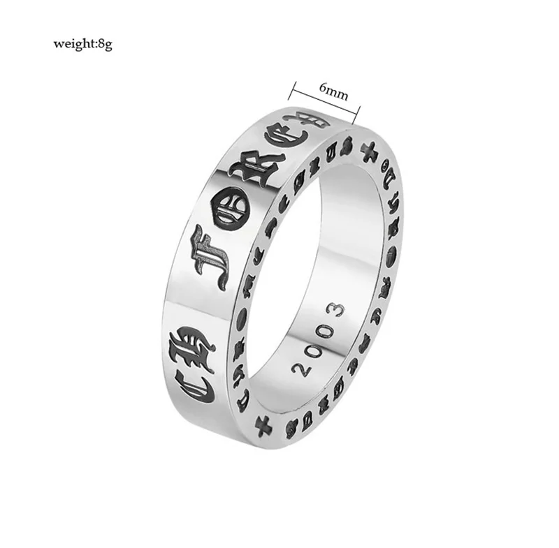 Scripture Personality Religious Belief Ring Cross Six-character Mantra Stainless Steel Silver Ring Men