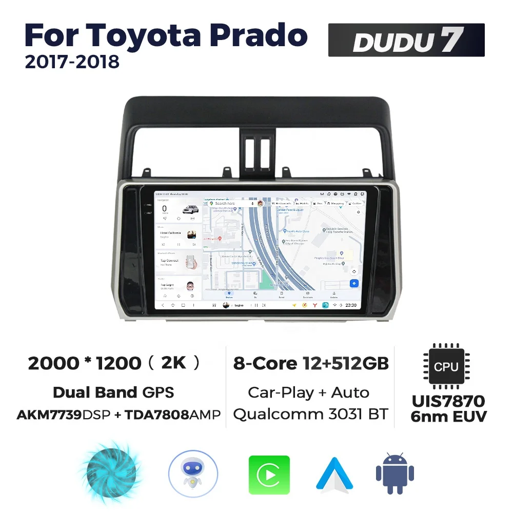Navifly 2K 1din DUDU7 car stereo audio auto electronics dvd player QLED screen support dvr dsp  for Toyota Prado 2017-2018