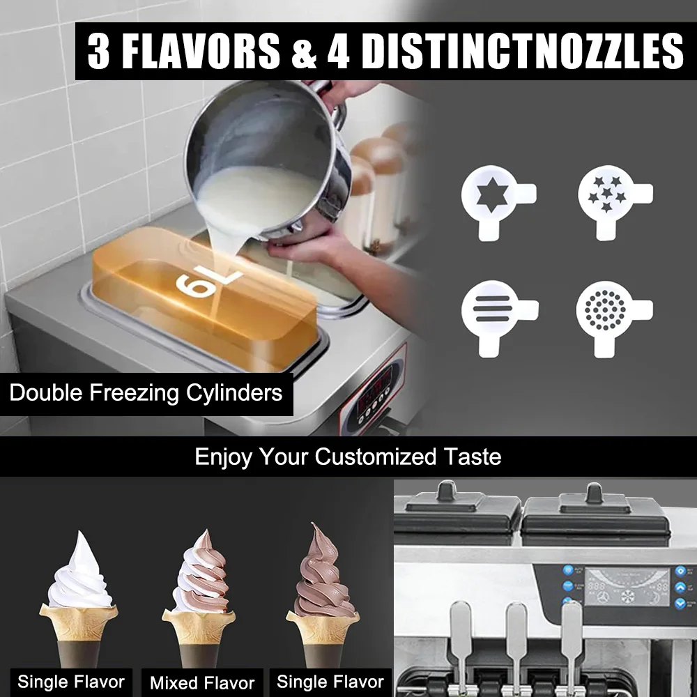 Sizhi Factory Price Stainless Steel 6L 3 Flavor Soft Serve Ice Cream Maker Machine ice Table Top Soft Ice Cream Machine