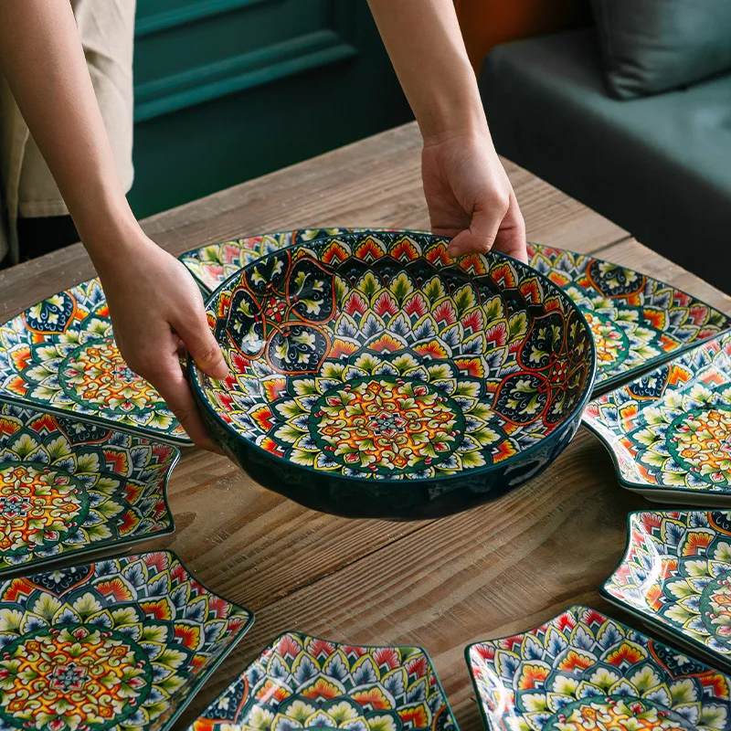Bohemia style ceramic dishes & plates multiple models dinnerware sets porcelain for home hotel restaurant tableware bowls