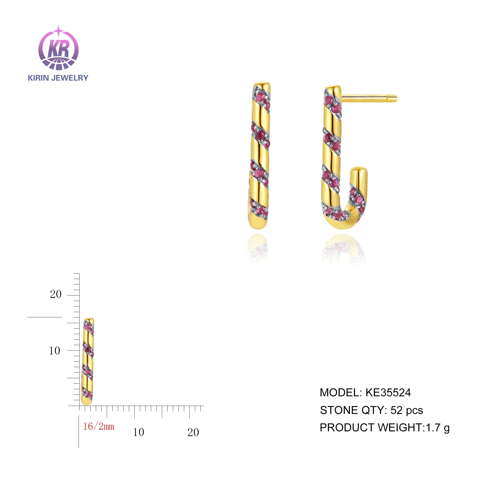 kirin jewelry Wholesale Christmas Decoration Hanging Decor Supplies Candy Cane Stud Earring