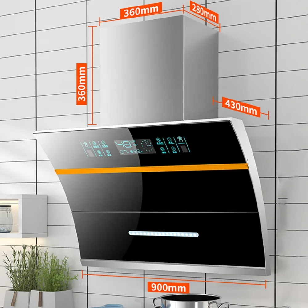Factory Supplier Competitive Price Electric Chimney Double Motor Wall Mounted Touch Sliding Range Hood 90cm Kitchen Chimney