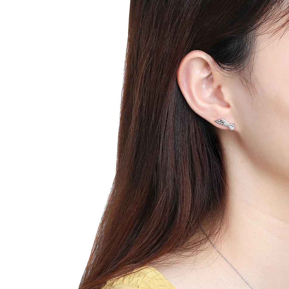 RINNTIN SE313 Angel wings Earrings Customized Jewellery 925 Sterling Silver Stud Earrings for Women