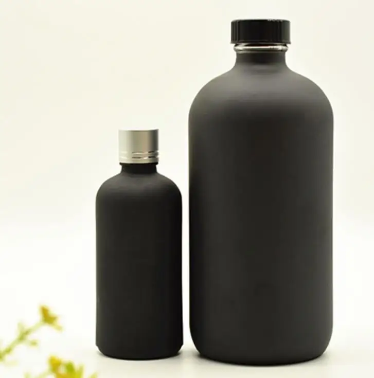 Black Painting 16oz Amber Glass Boston Round Bottles Stock available