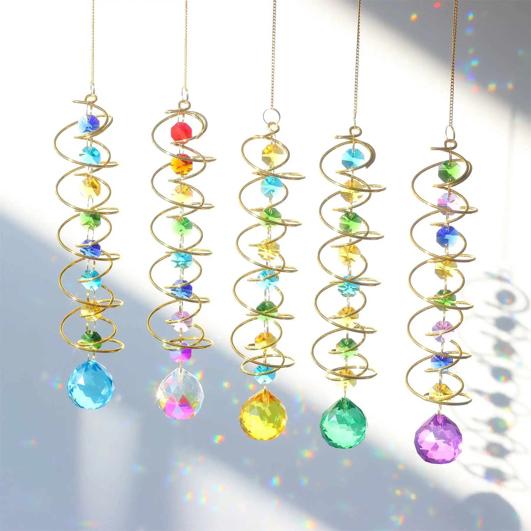 7 Chakra Beads Gazing Ball Spiral Tail Wind Spinner crystal Sun Catcher Hanging Ornaments Indoor Outdoor Decor