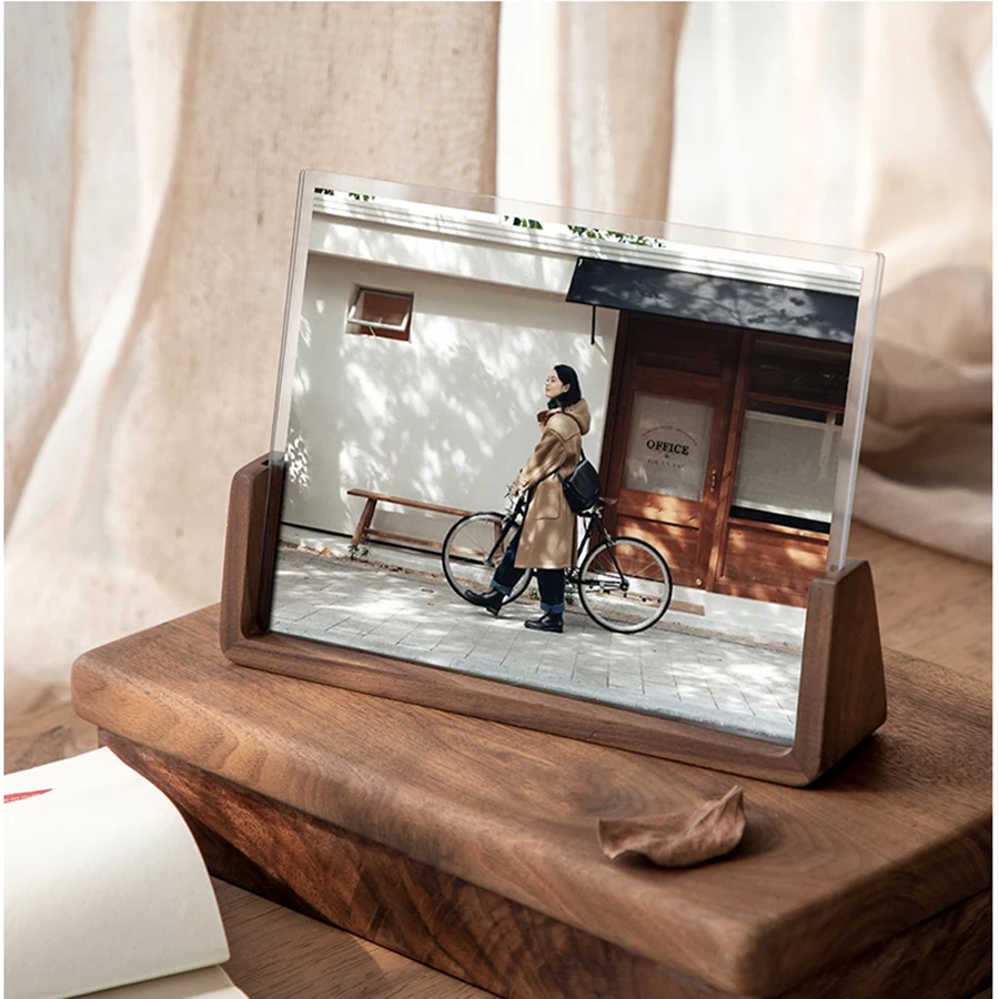 4x6 Tabletop Rustic Wooden Photo Frames with Walnut Wood Base