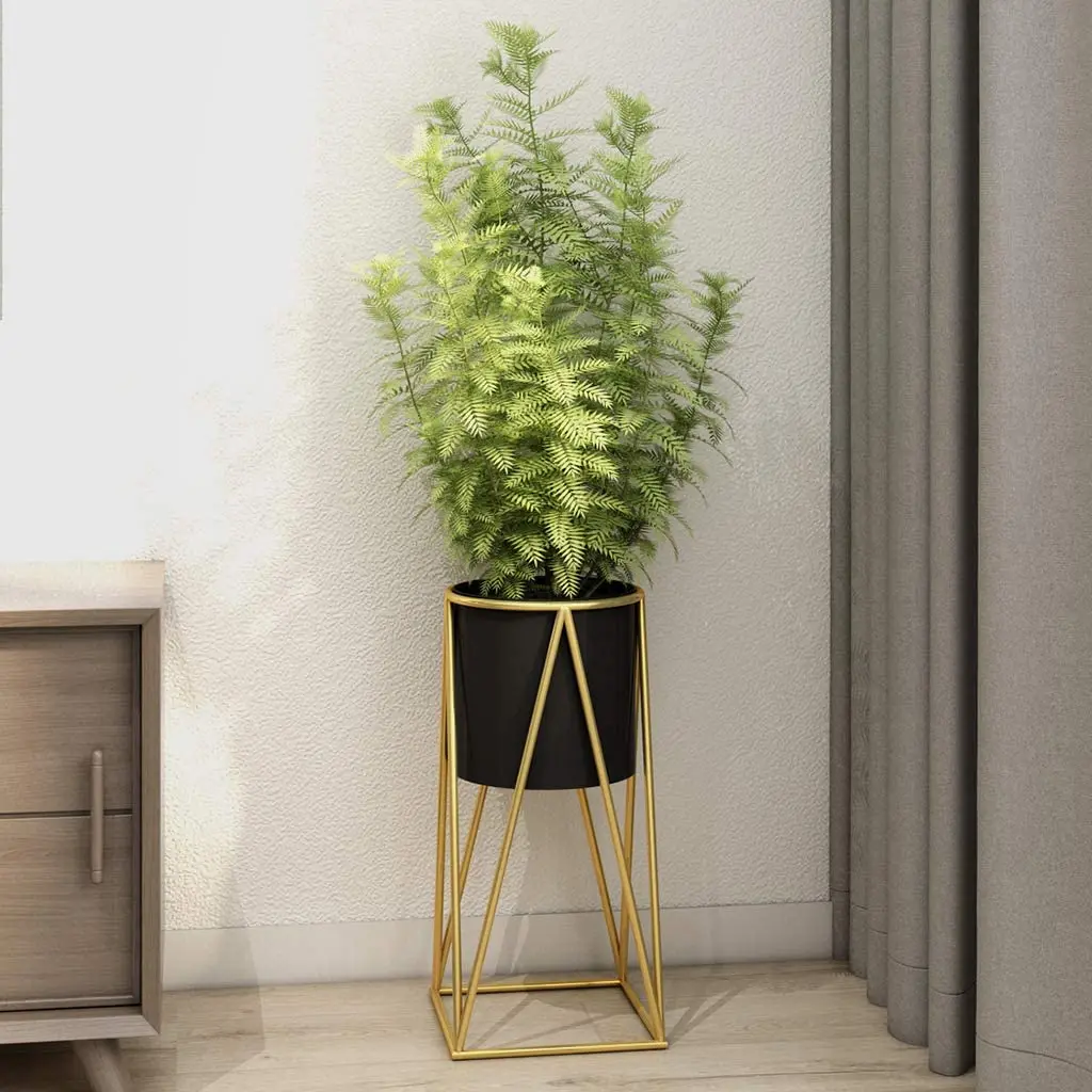 
Metal Plant Stand Rack Mid Century for Indoor&Outdoor Planters with Stand Modern Flower Pot Planter Black Pot with Gold Bracket 