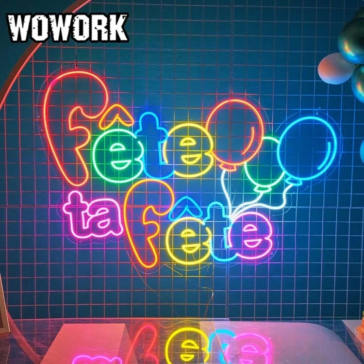 2025 WOWORK оптовая продажа светодиодная RGB с днем рождения на заказ слова гибкая неоновая вывеска для украшения вечеринки