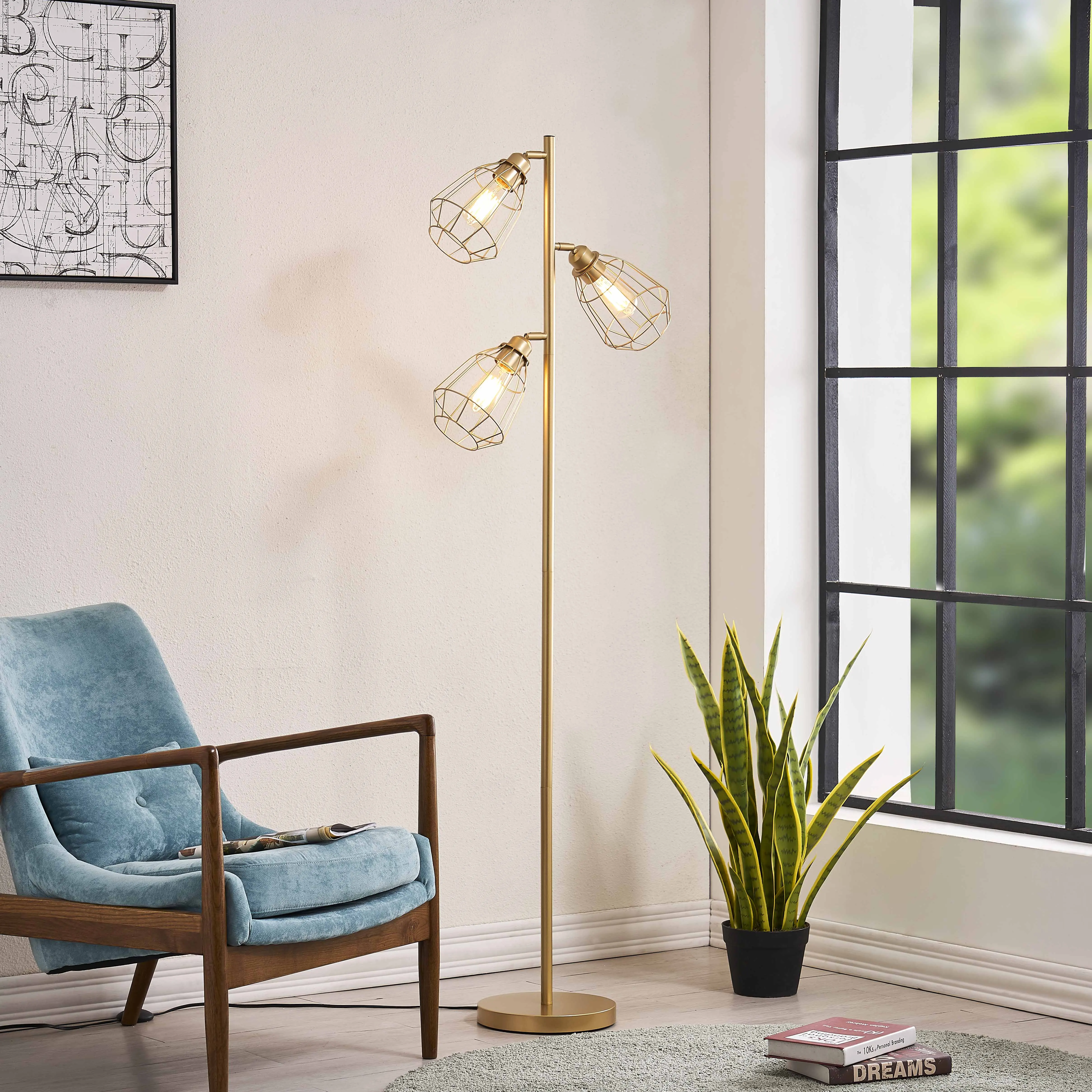 
 Ретро промышленная Золотая железная клетка новый дизайн современный простой стиль торшер подходит для спальни, гостиной и комнаты для чтения  