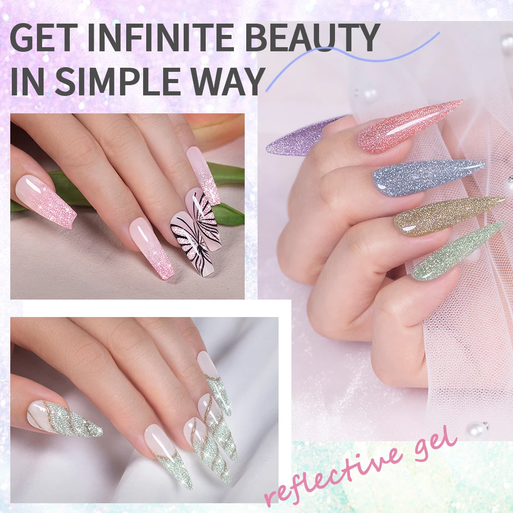 BOZLIN Free Sample 12 Colors Reflective Disco Gel OEM Manufacturer Diamond Glitter Disco Reflective Gel Nail Polish