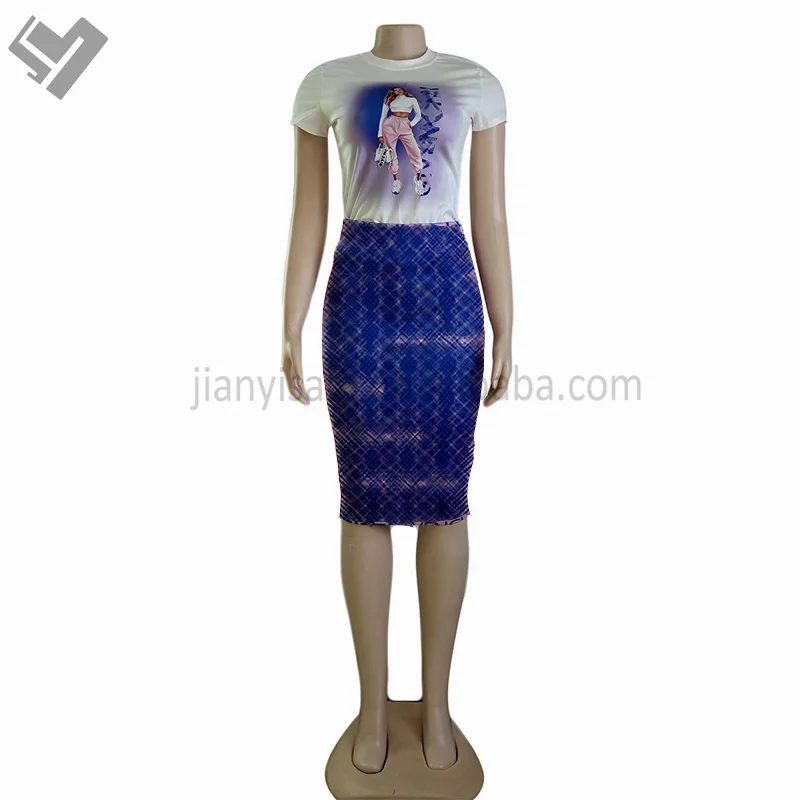2023 New Arrival Famous Brand Women Summer 2 Piece Set Luxury Clothing Designer Print Short Sleeve T Shirt Midi Skirt Set