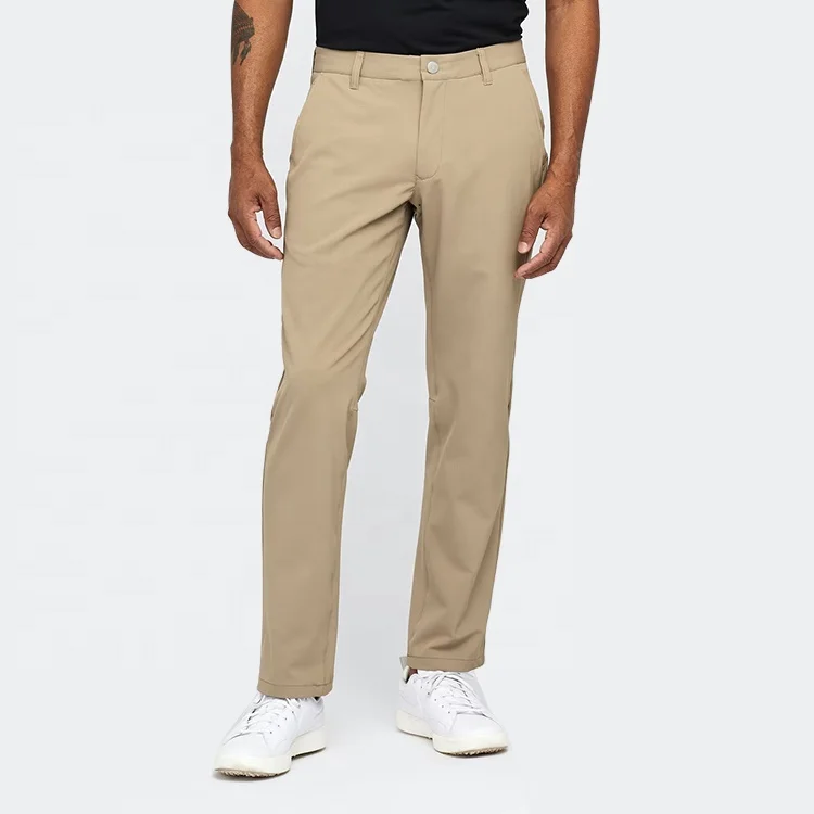 Custom Embroidery Logo Golf Pants Khaki 4-way Performance Stretch UPF Protection Classic Men Trousers