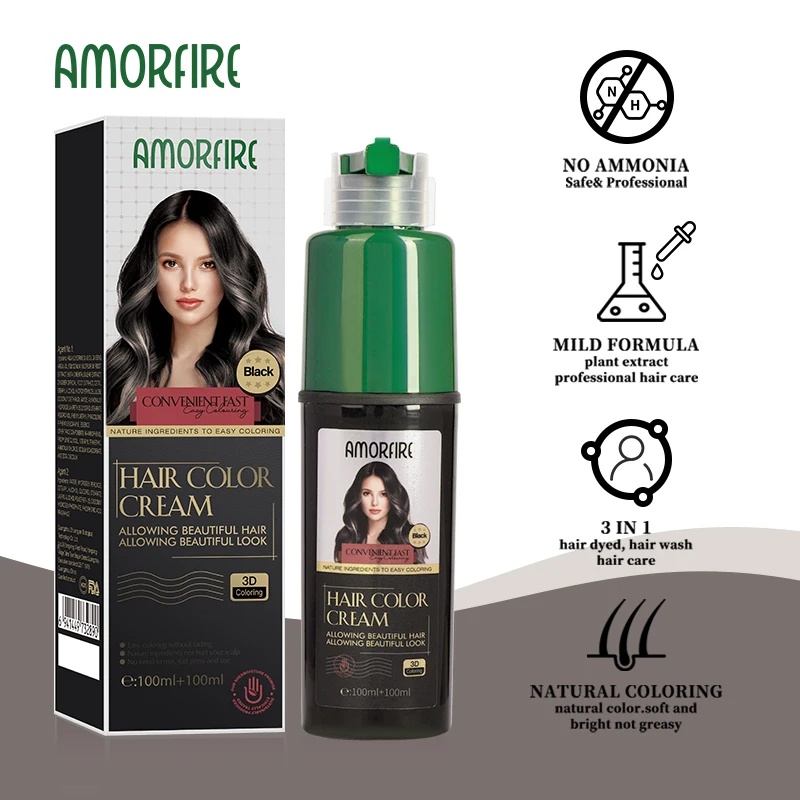 Amorfire Simple To Use Permanent Herbal Black Dye Hair Color Shampoo Great Choice For Woman And Man