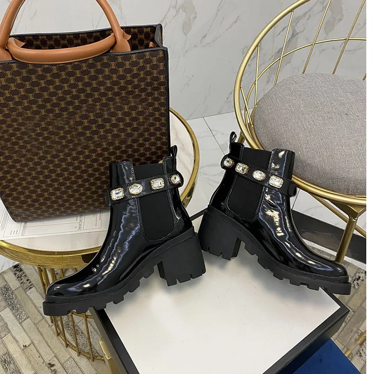 
Famous Brands Chunky Bling Black Custom Combat High Heel Designer Platform Ankle Shoes Ladies Winter Army Military Women Boot 