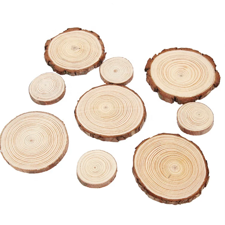 Country Wedding Decorations Natural Wood Chips Large Decoration Unpolished Wood Circle Crafts Wooden Coasters