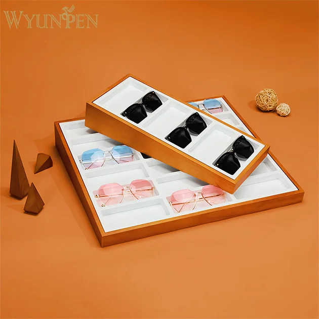 WYP 18 Slot Solid wood Modern Minimalism Sunglasses Display Stand Glasses Wooden Lacquer Beveled Tray Display Rack