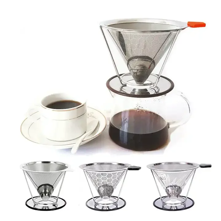 Hot sale Stainless Steel Manual Reusable Cone Filter Pour Over Coffee Dripper for Making Coffee