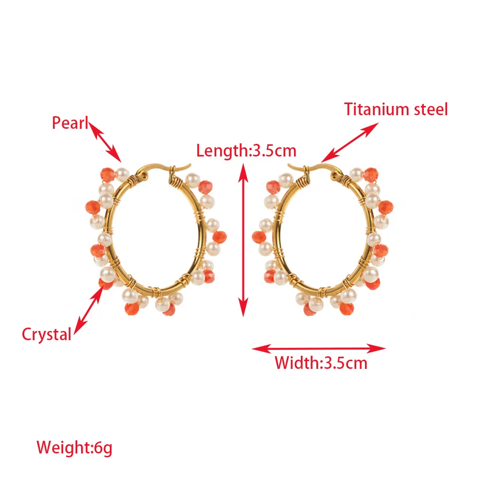 New Light Luxury Geometric Round C Shape Earring Colorful Crystal Beads Pearls Stud Earrings For Women