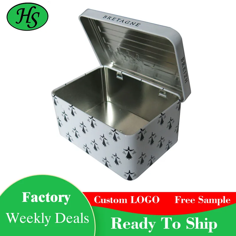 
Factory Price High Quality Metal Rectangular Empty Hinged Tins Box Containers Min Middle Storage Tin Box 