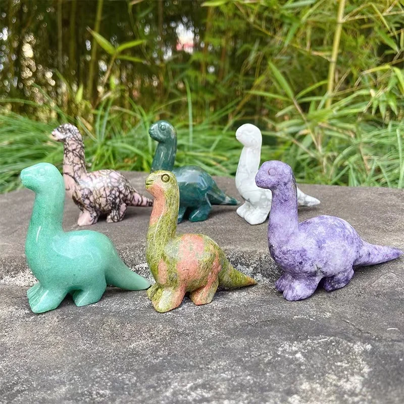 Wholesale Natural Custom Carving Ornaments Animal Semi Gem Craft  3 Inch Crystal Dinosaur for Gifts