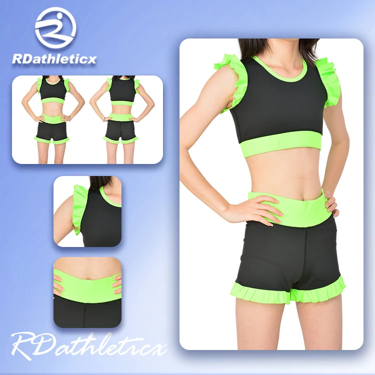 Long sleeve crop top and shorts performance cheer practice wear kids cheerleader outfits