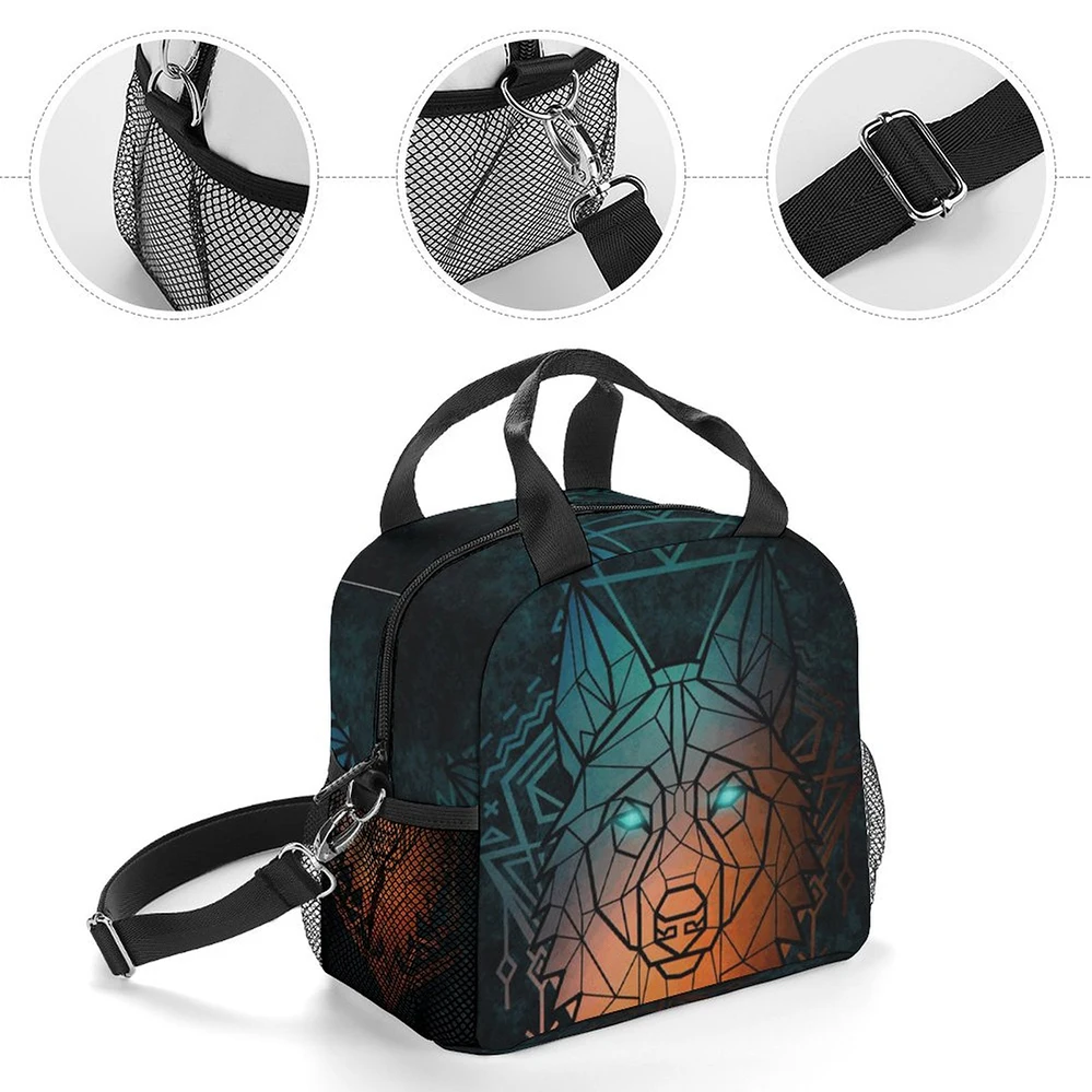 Portable Lunchbox Insulated Lunch Bags with Wolf Pattern Lunch Box for Office Picnic Set