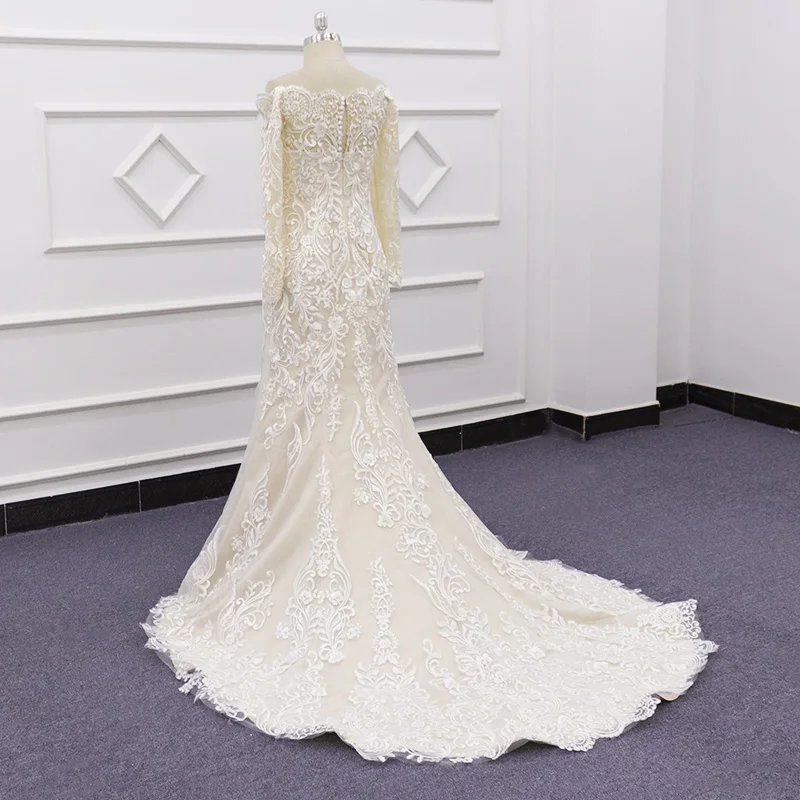 Eslieb SJ323 long sleeve  champagne  China wholesale Mermaid/Trumpet turkey wedding dress with fish tail