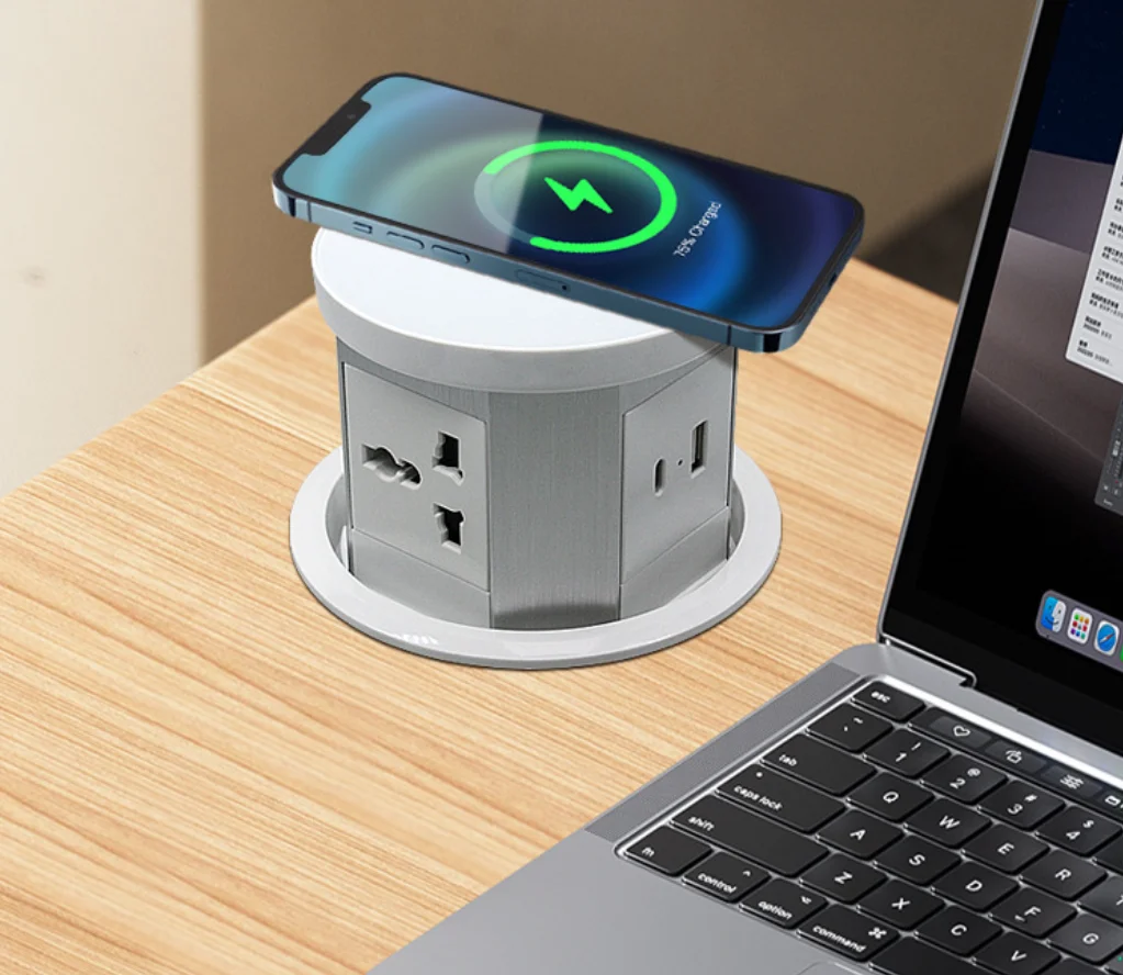 Water Proof Motorized Pop Up Smart Lifting Socket Usb Support Blue Tooth Speaker Wireless Charging Plug Socket For Smart Home