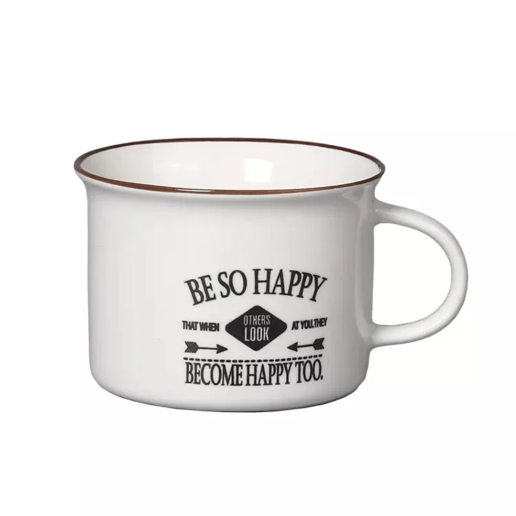 170ml Small sized silk printing cheap 6oz ceramic coffee mug wholesale cappuccino cup retro enamel water mug