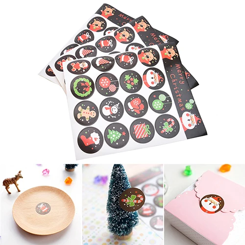 Custom Self Adhesive Paper Round Merry Christmas Sticker Labels for Present Gift Bag Box Packaging Seal