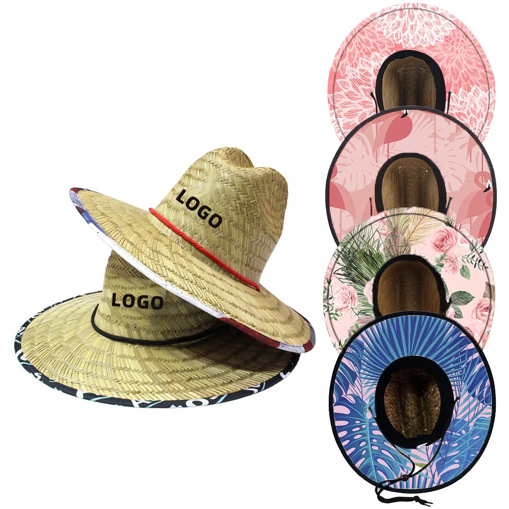 FREE SAMPLE pink upf 50 big beach western bulk buy vintage Stylish Handwoven sombreros de mujer straw lifeguard straw hat