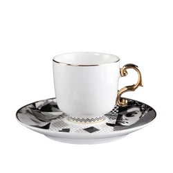 SU03 Turkish Coffee Cup and Saucer Sets Bulk Espresso Porcelain Ceramic Tea Cup and Saucer with Gold Rim