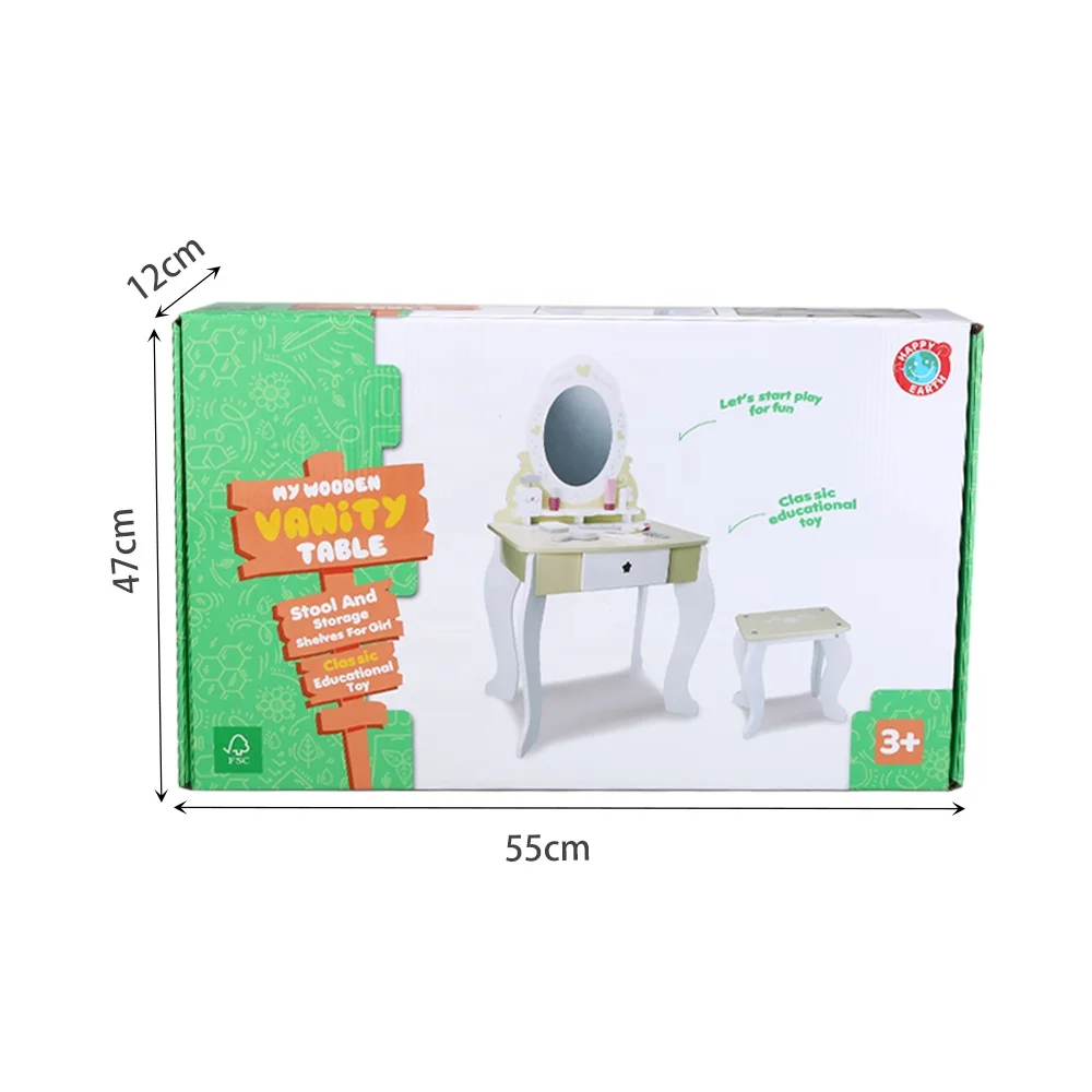 Детский деревянный туалетный столик с зеркалом и табуреткой
