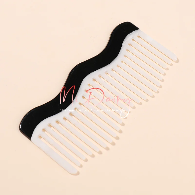 Mi dairy vintage fashion 2024 new montage high quality black and white wave shape wheat straw acetate hair comb for women girls