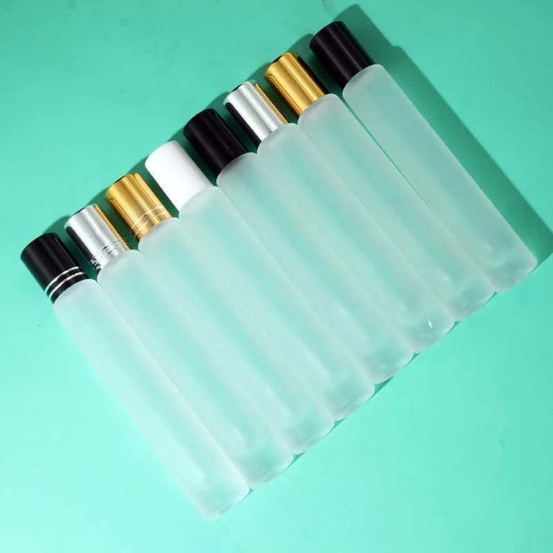 Flat Square glass perfume essential oils roll on bottle 10ml clear cube glass bottle with steel roller and shiny gold lid