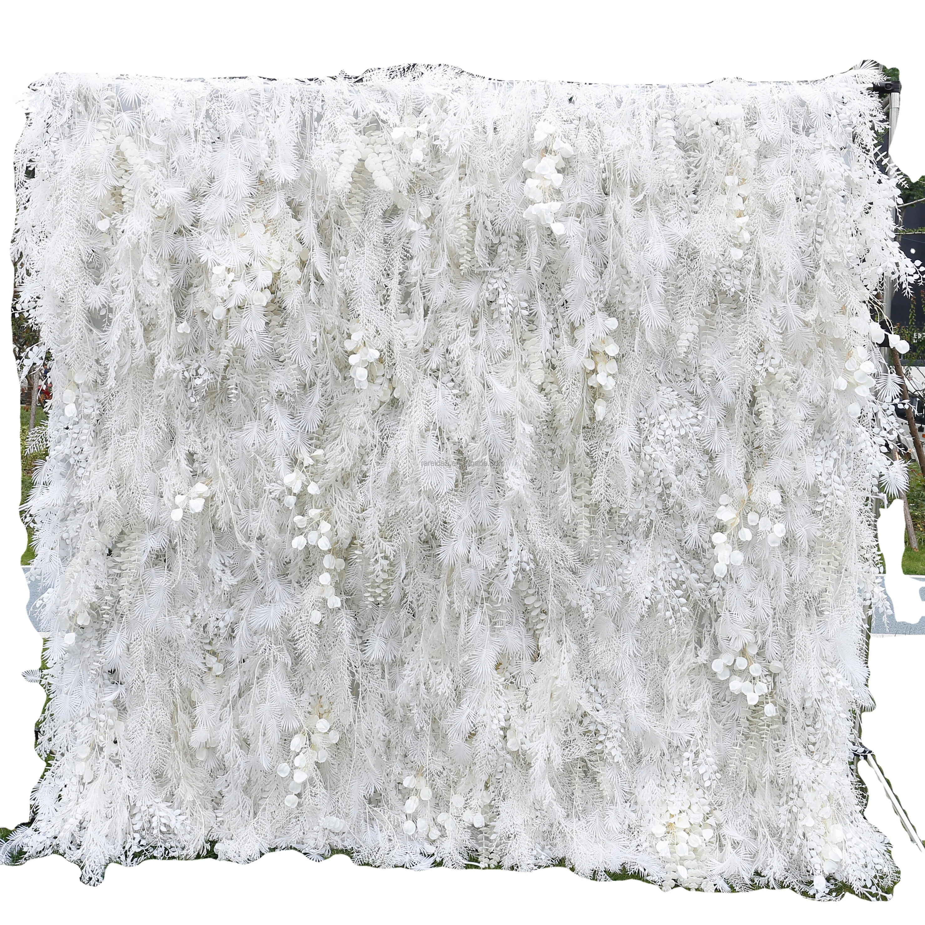 Wedding Decor Artificial Feather Grass Flowewall Panel Art Fabric Cloth 3d Roll Up Pampas Grass Flower Wall Backdrop