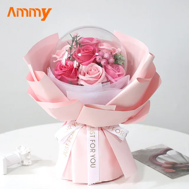 Ammy wedding favors 7 Rose transparent acrylic ball boquuet Artificial flowers home decoration items birthday gift bouquet