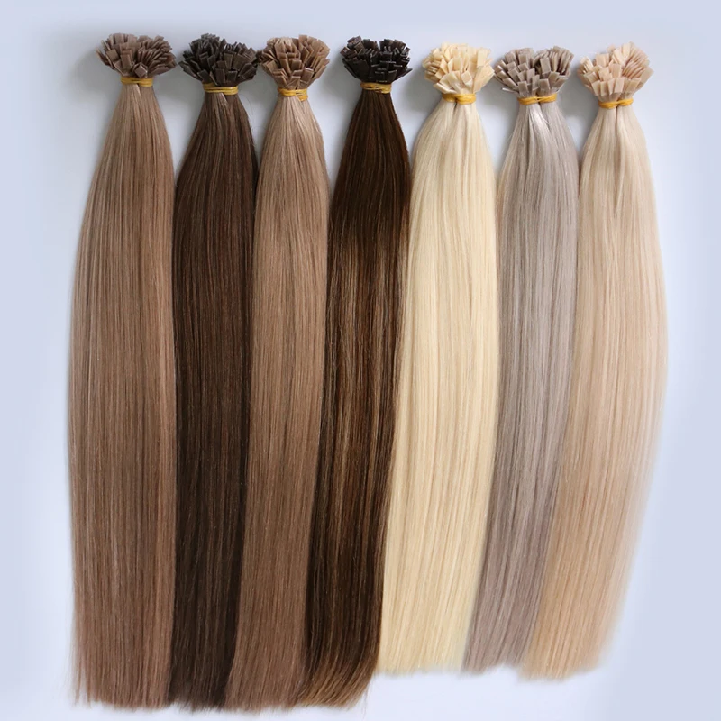 Wholesale Hot sale Russian Real Human Hair Extension Flat Tip Hair Remy Pre Bonded Hair Extensions