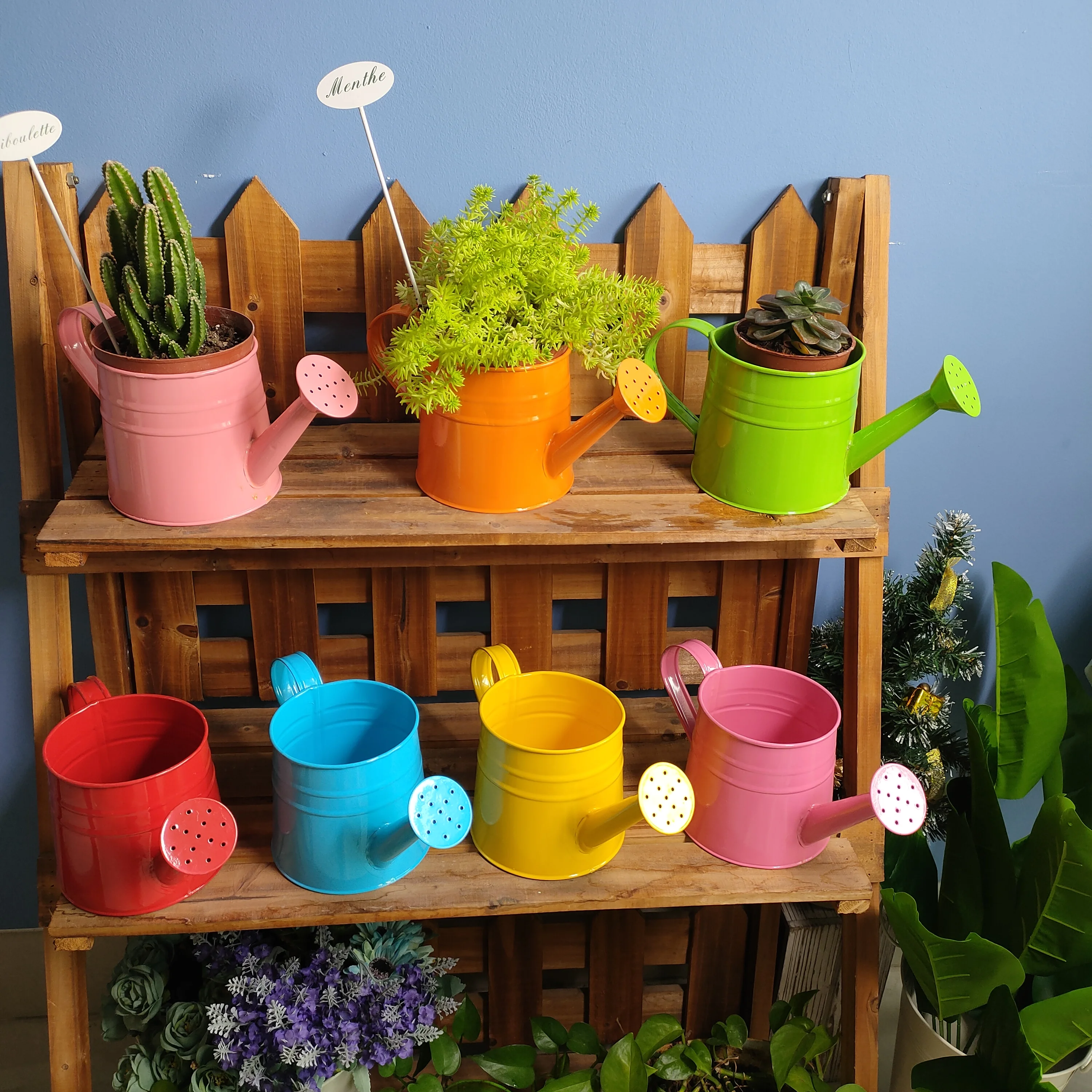 Garden metal watering can small cute tin galvanized flower pot planter for decoration