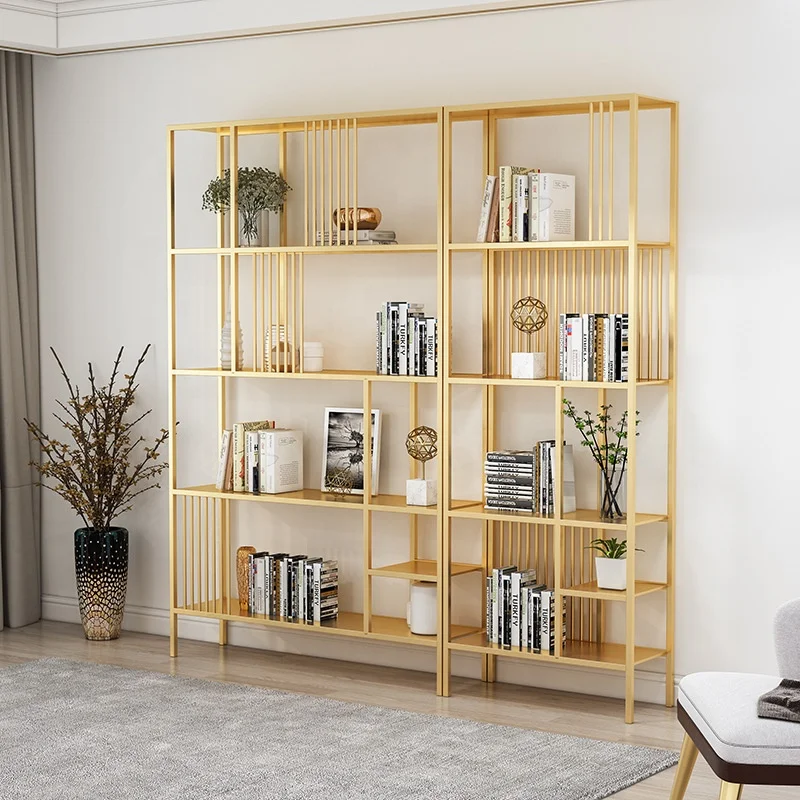 simple living room small bookcase wrought iron grid multi-layer storage display nordic book shelves