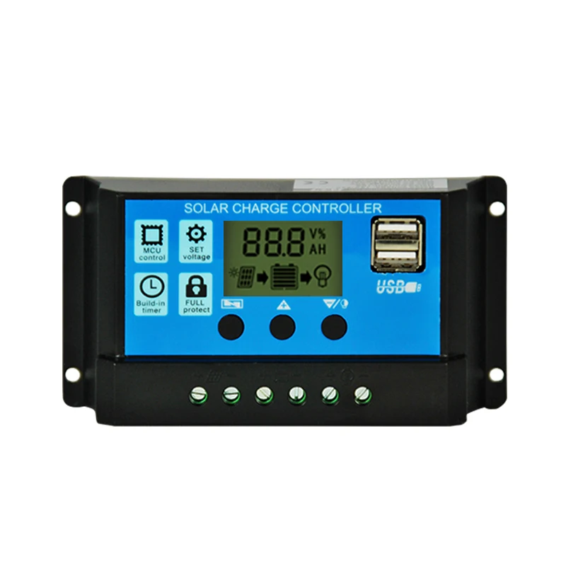 PWM LCD Solar Panel Battery Regulator Charge Controller 12V 24V 30a 10a 20a PWM Off Grid Solar Panel Charge Controller  With USB