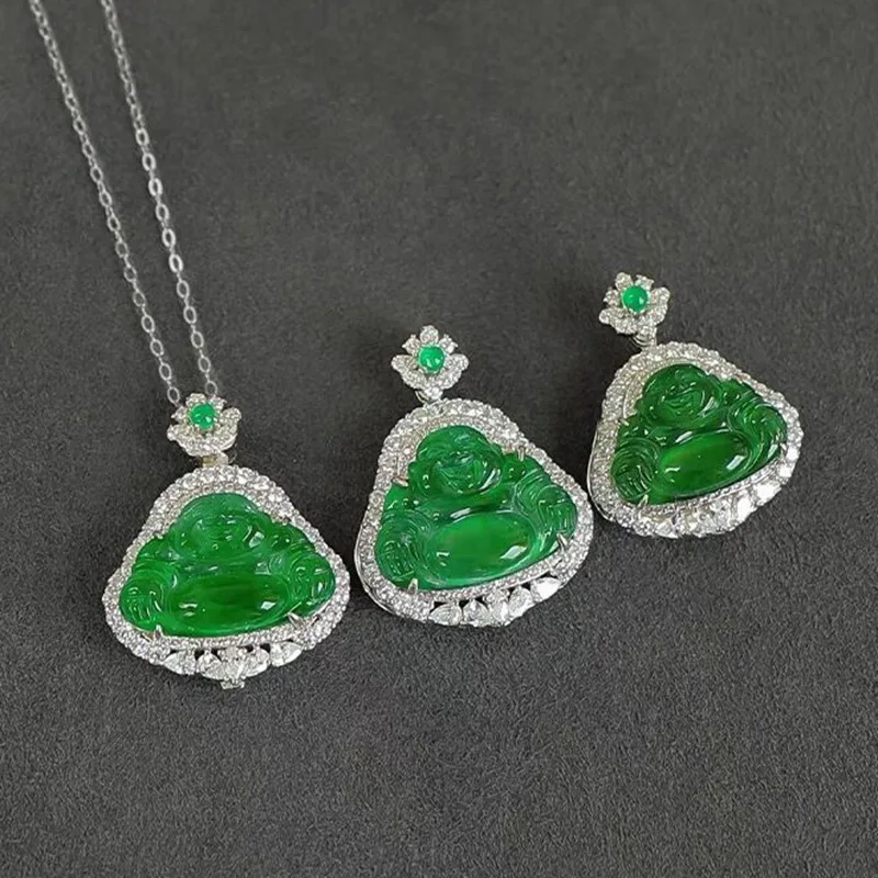 Сертифицированный класс A Jadeite 18K инкрустированный Будда Гуаньинь Ruyi кулон нефритовый изумрудные украшения